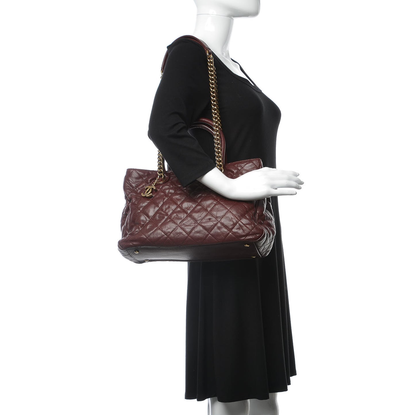 Glazed Caviar Quilted Small Shiva Tote Burgundy