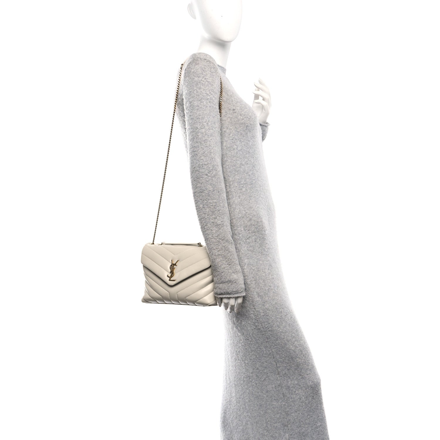 Saint Laurent Calfskin Y Quilted Monogram Small Loulou Chain Satchel Blanc Vintage 2 of 11