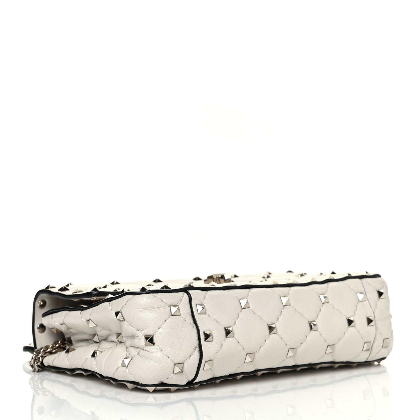 Lambskin Small Rockstud Spike Shoulder Bag White