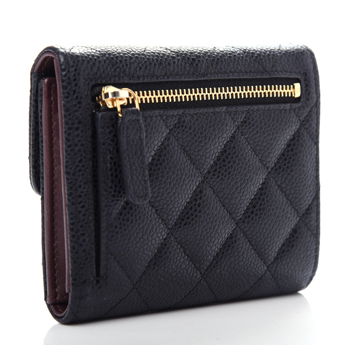 Caviar Quilted Compact Flap Wallet Black