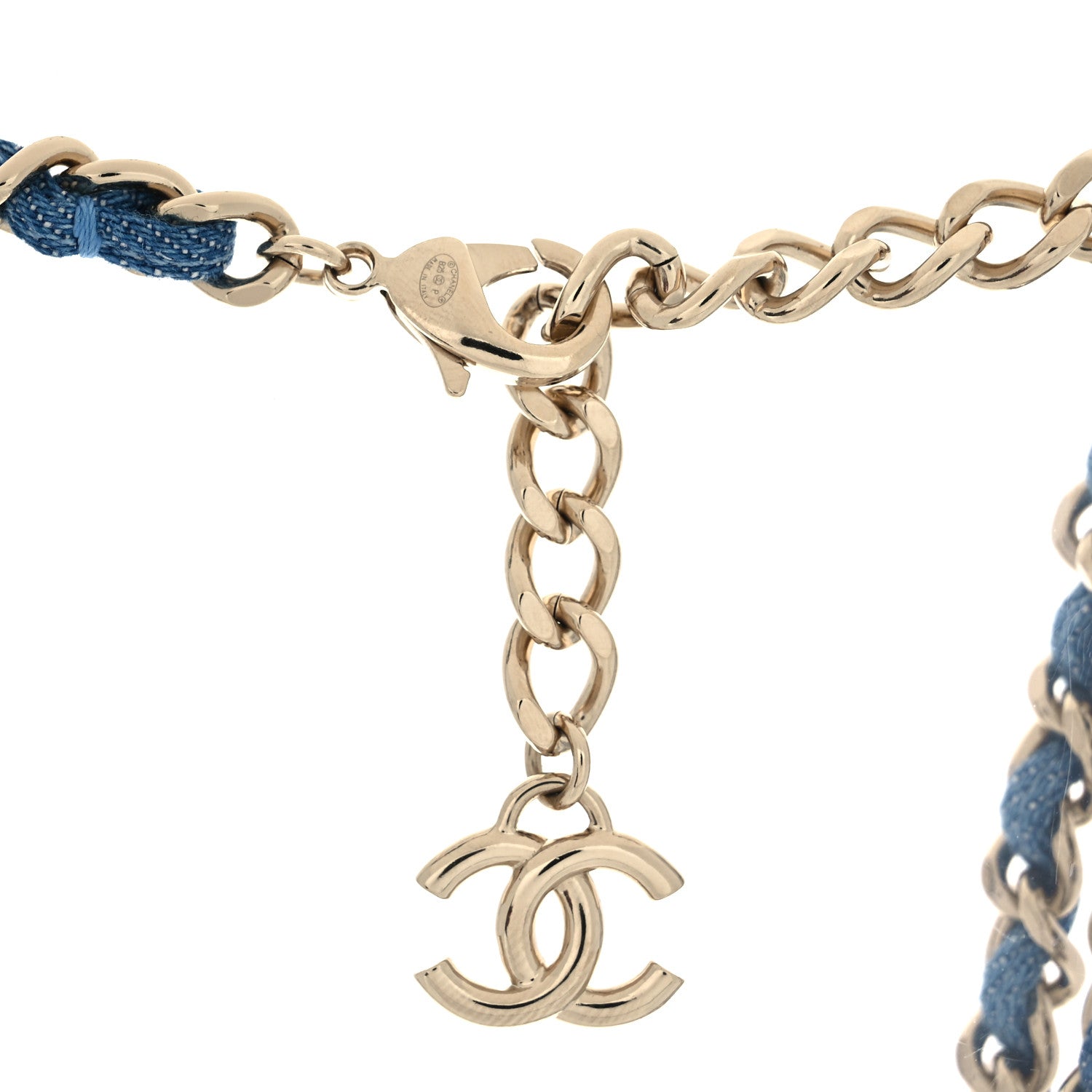 Chanel Metal Denim CC Double Chain Necklace Blue Gold 5 of 7
