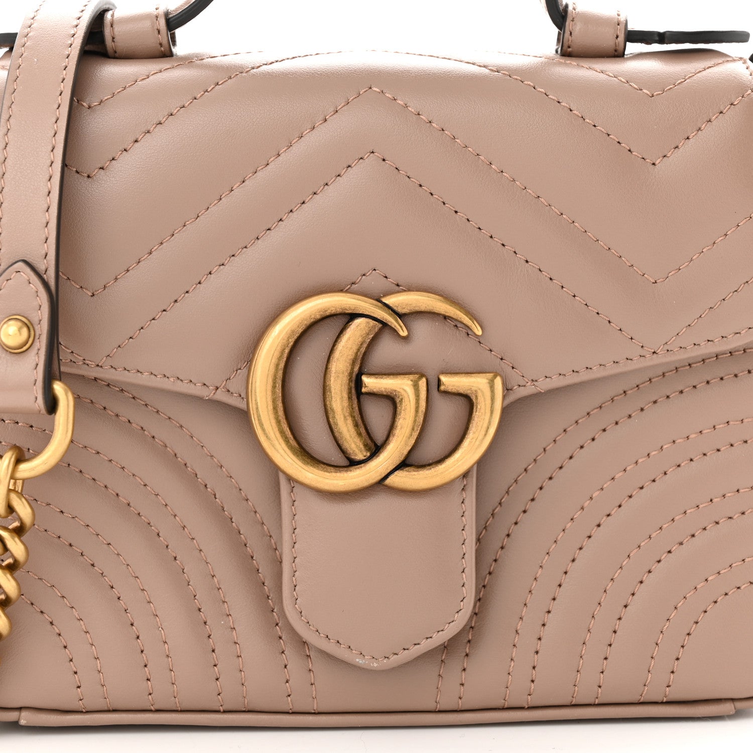 Gucci Calfskin Matelasse Mini GG Marmont Top Handle Shoulder Bag Porcelain Rose 8 of 12