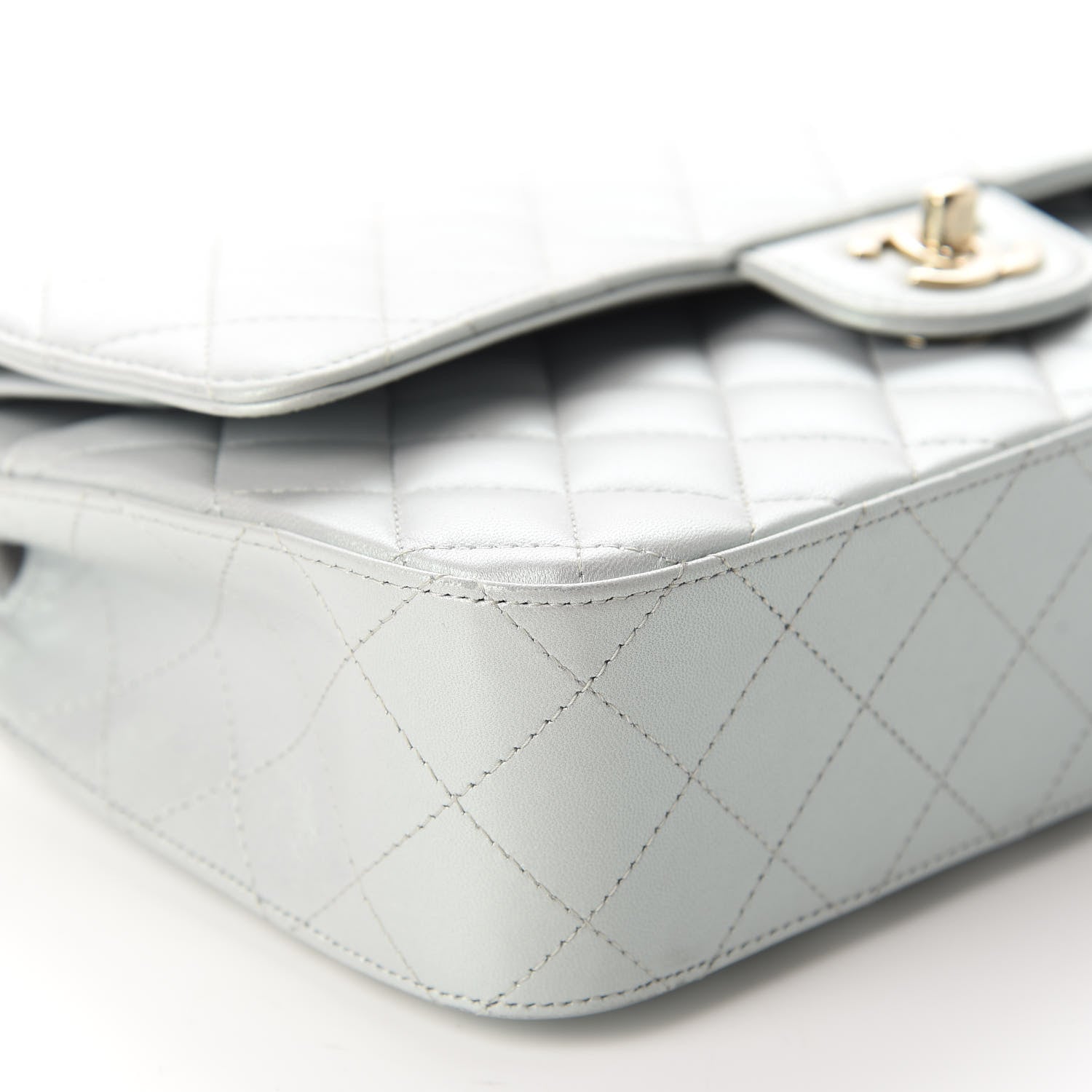 Chanel Iridescent Lambskin Quilted Medium Double Flap Light Blue 6 of 11