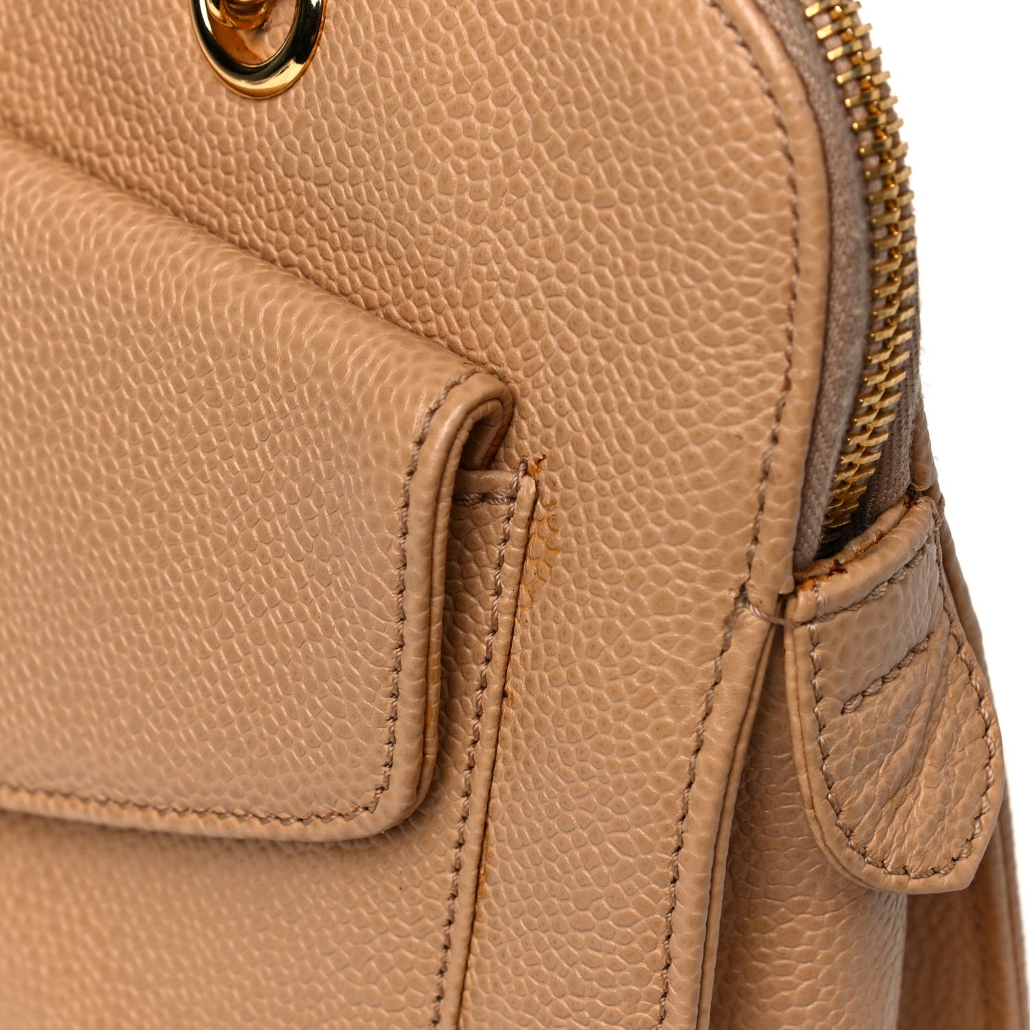 Caviar Flap Shoulder Bag Beige