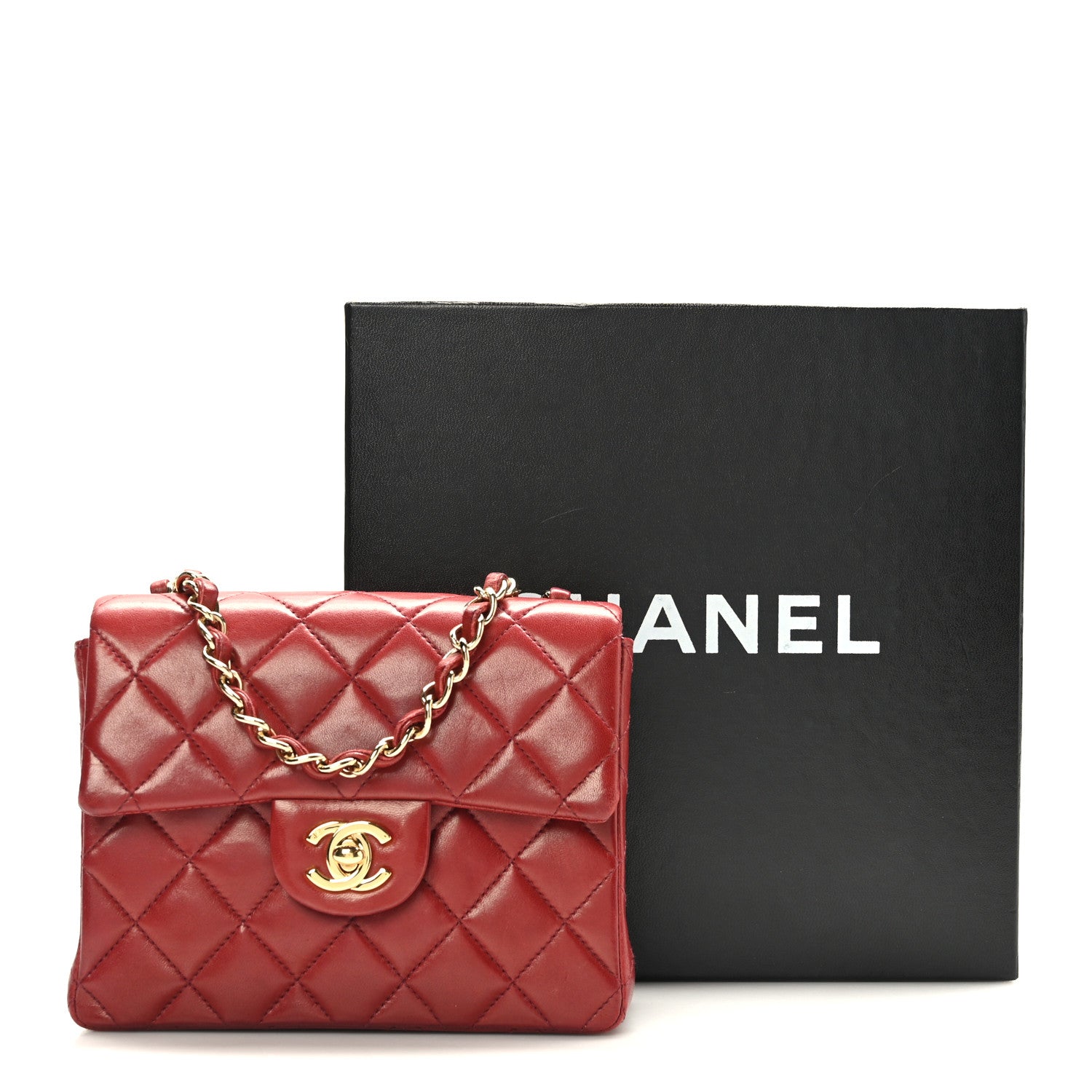 Chanel Lambskin Quilted Mini Square Flap Dark Red 10 of 10