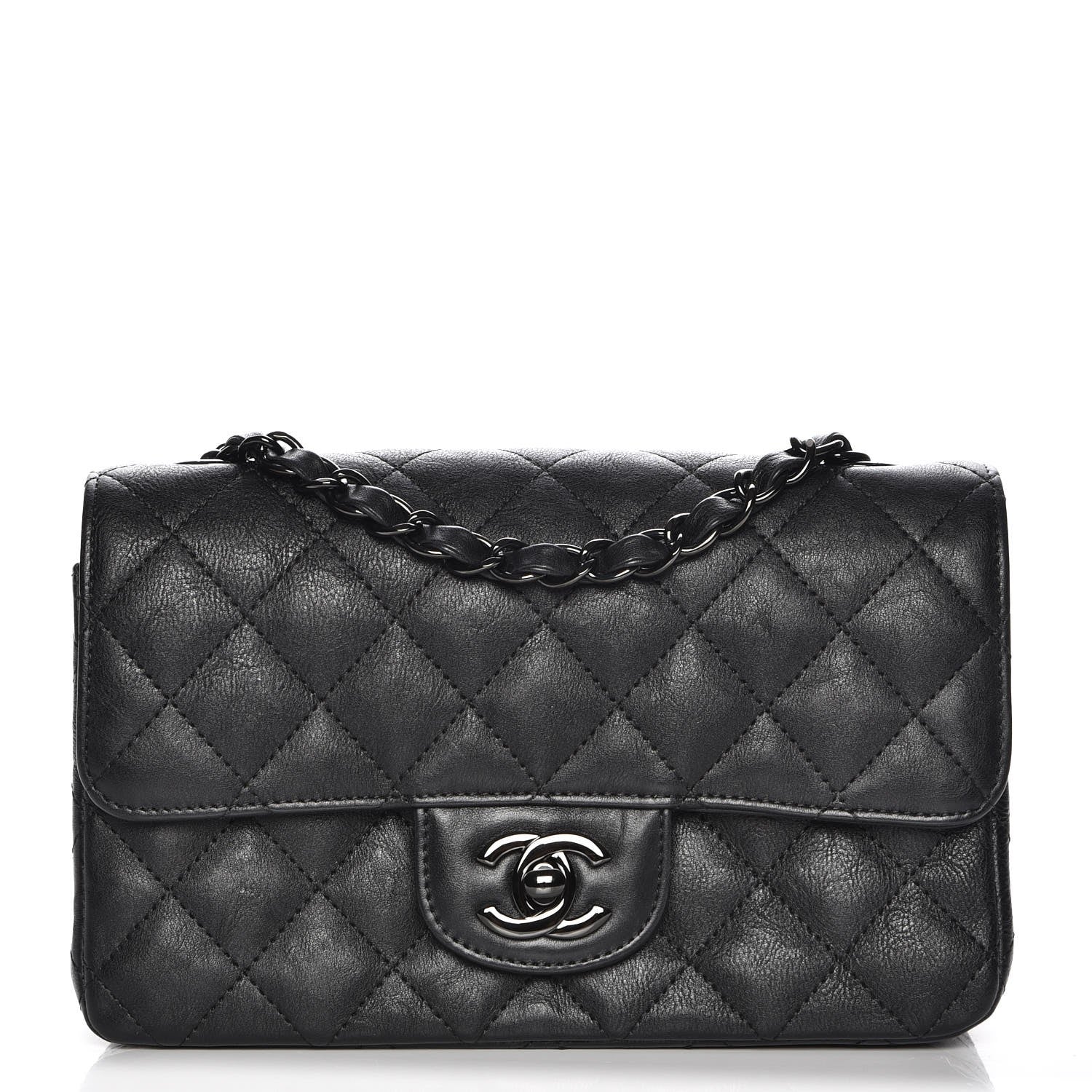 Chanel Crumpled Calfskin Quilted Mini Rectangular Flap So Black 1 of 8