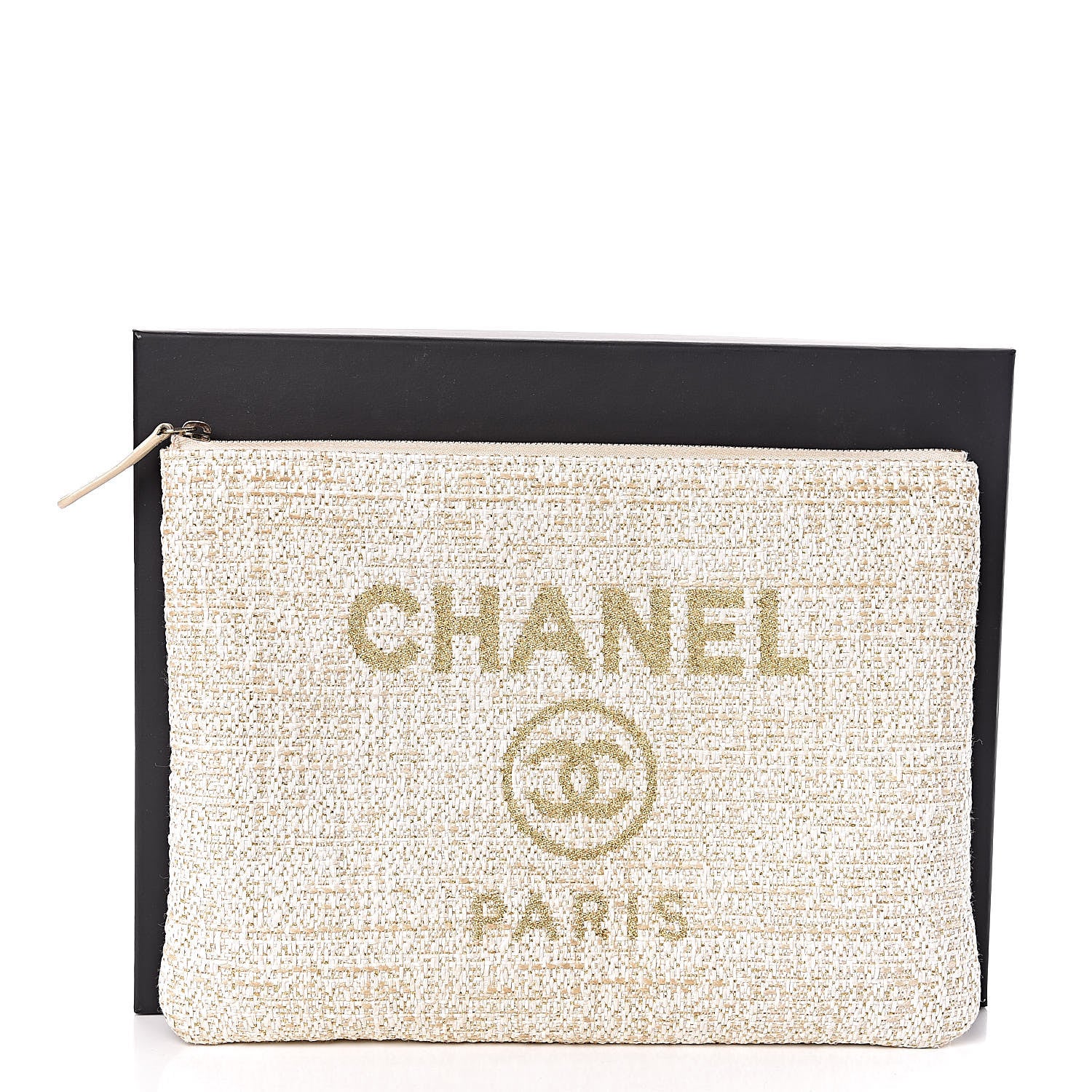 Chanel Woven Straw Raffia Medium Deauville Cosmetic Pouch Ivory 9 of 9