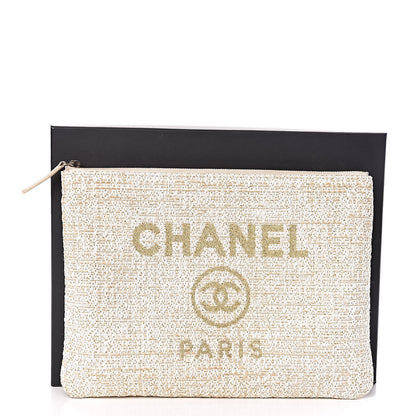 Chanel Woven Straw Raffia Medium Deauville Cosmetic Pouch Ivory 9 of 9