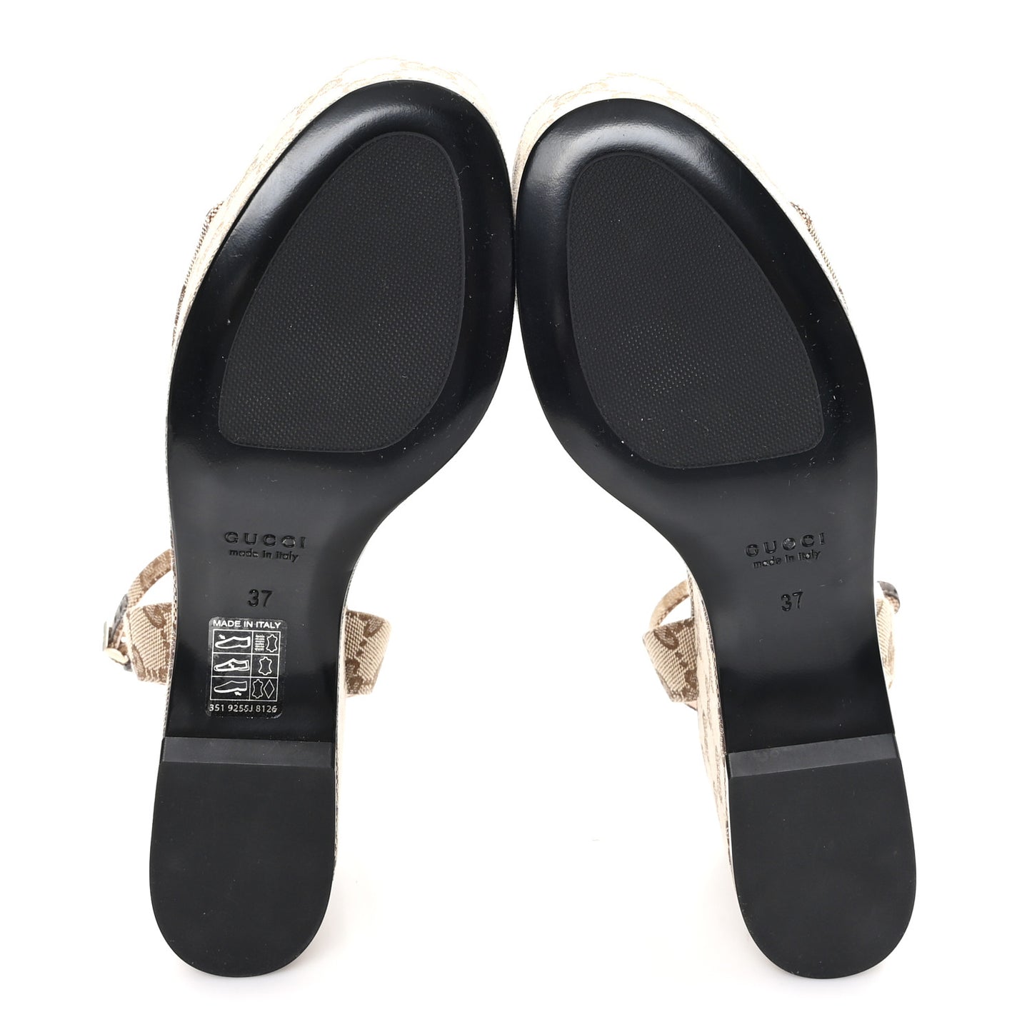 Monogram Nappa Chalotte Horsebit Ankle Strap 75mm Flatform Sandals 37 Beige Ebony