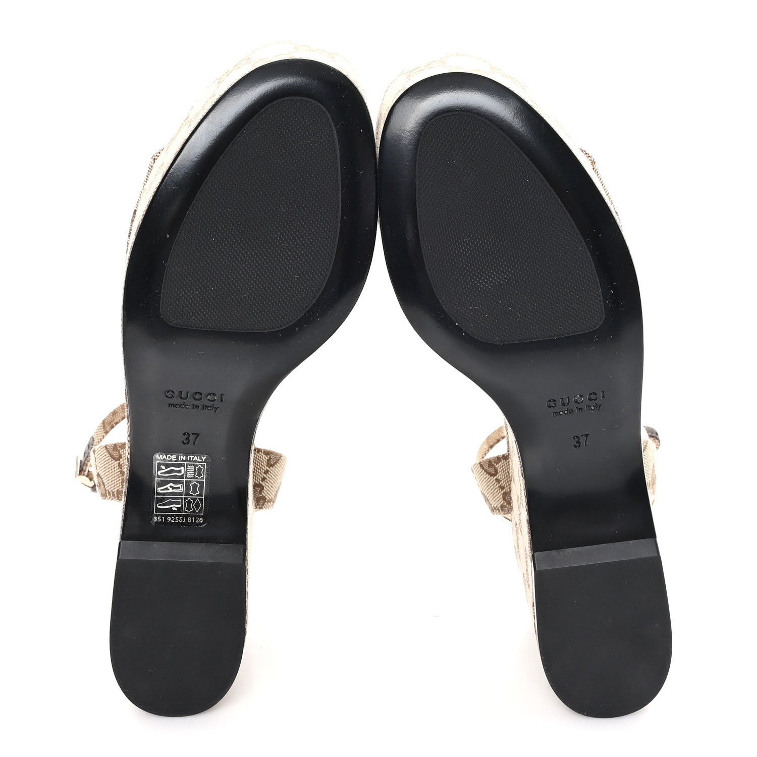 Gucci Monogram Nappa Chalotte Horsebit Ankle Strap 75mm Flatform Sandals 37 Beige Ebony 6 of 10