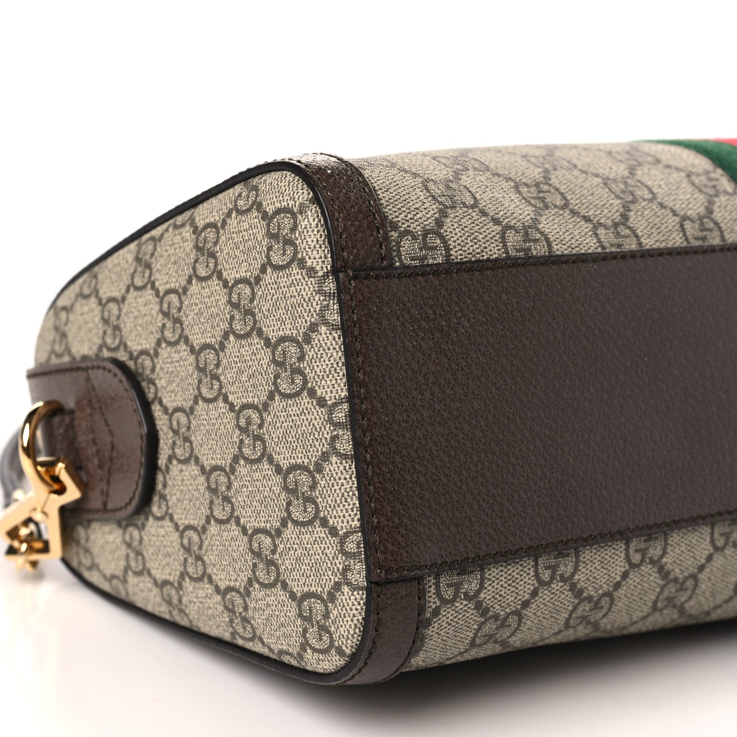 Gucci GG Supreme Monogram Textured Dollar Calfskin Web Medium Ophidia Boston Beige Ebony New Acero 8 of 9