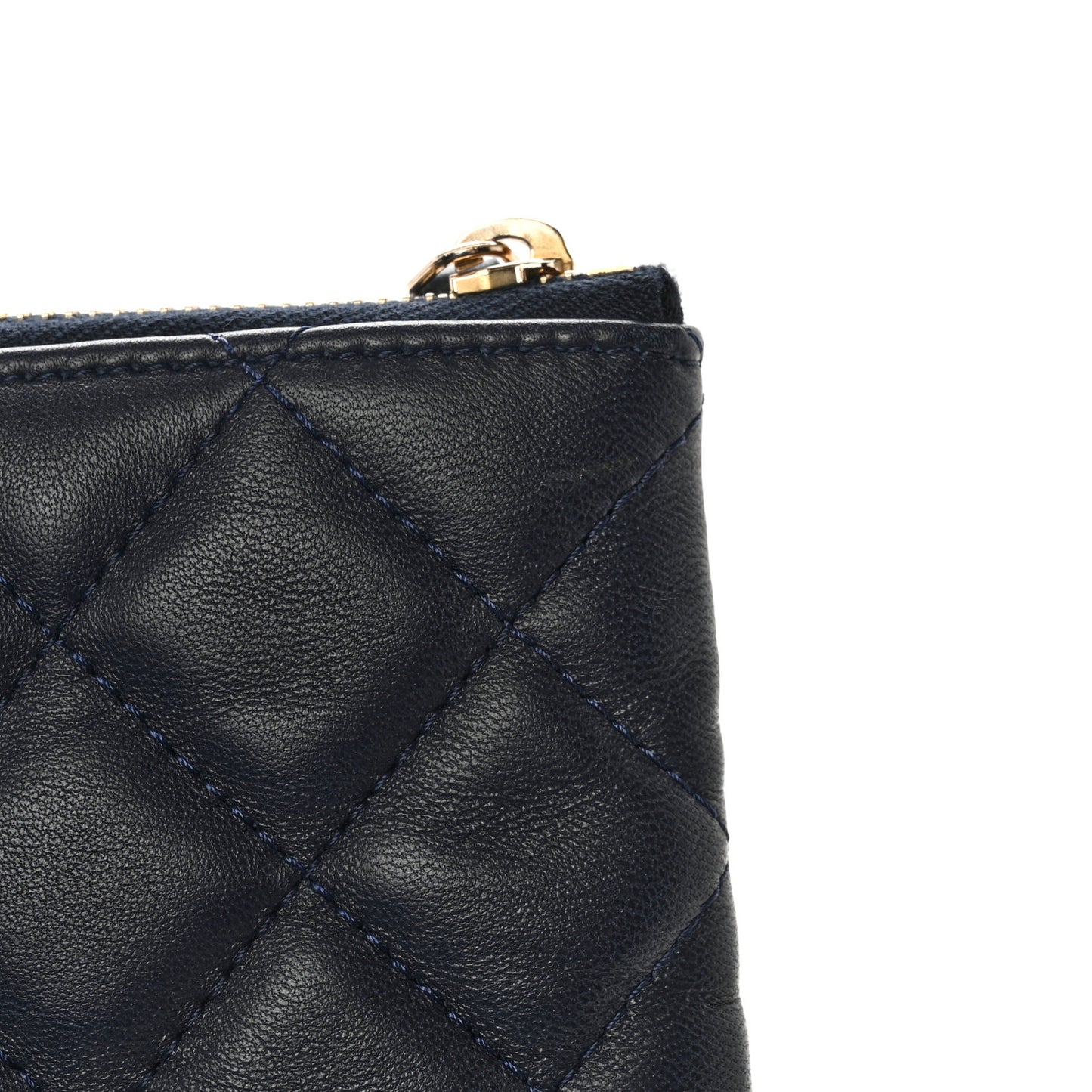 Lambskin Quilted Medium Cosmetic Case Navy Blue