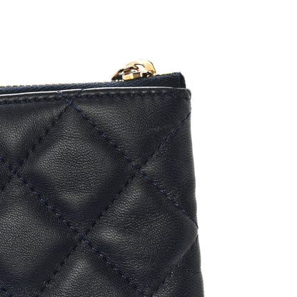 Chanel Lambskin Quilted Medium Cosmetic Case Navy Blue 12 of 12