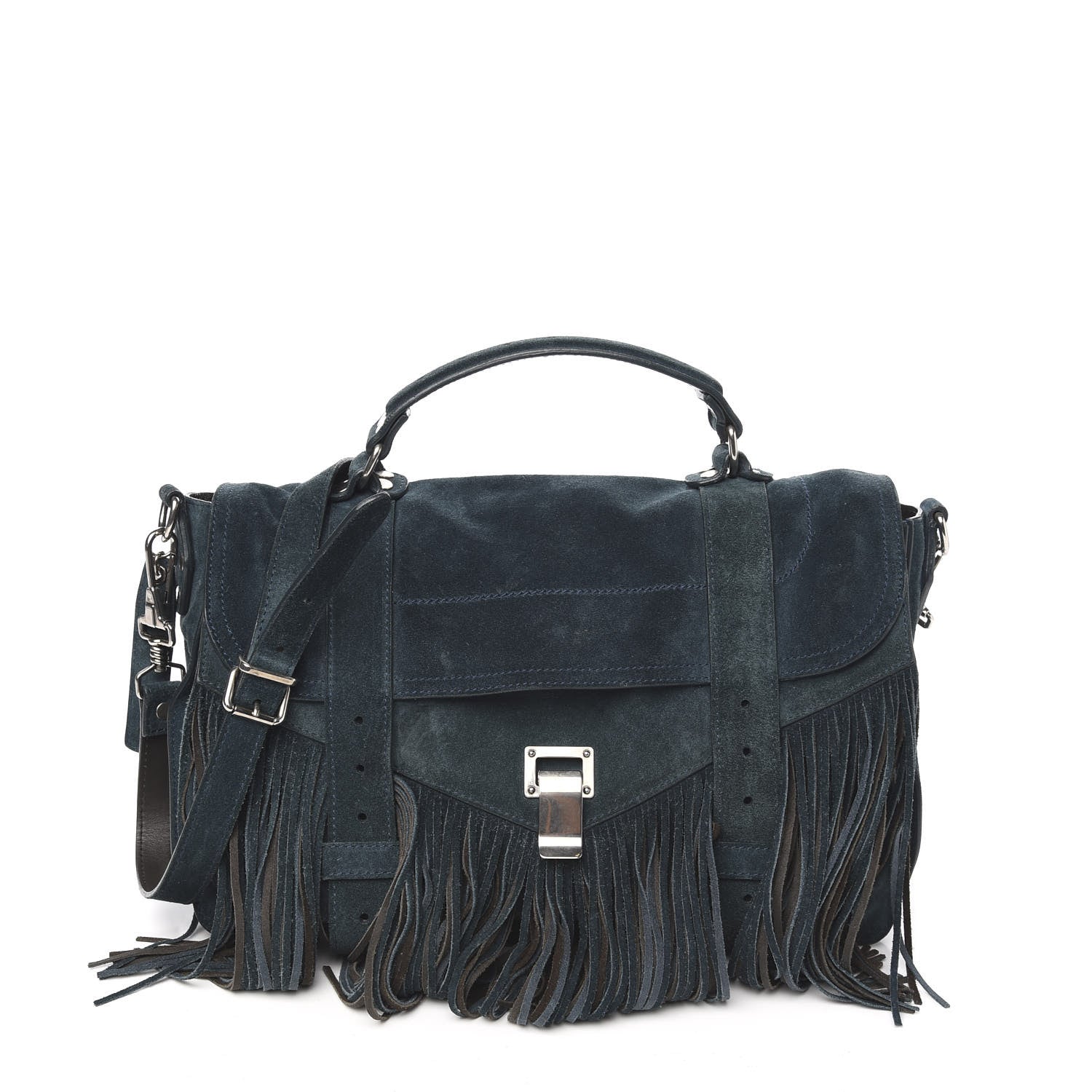 Proenza Schouler Suede Fringe Medium PS1 Satchel Blue 1 of 10