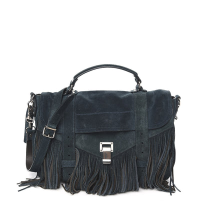 Proenza Schouler Suede Fringe Medium PS1 Satchel Blue 1 of 10
