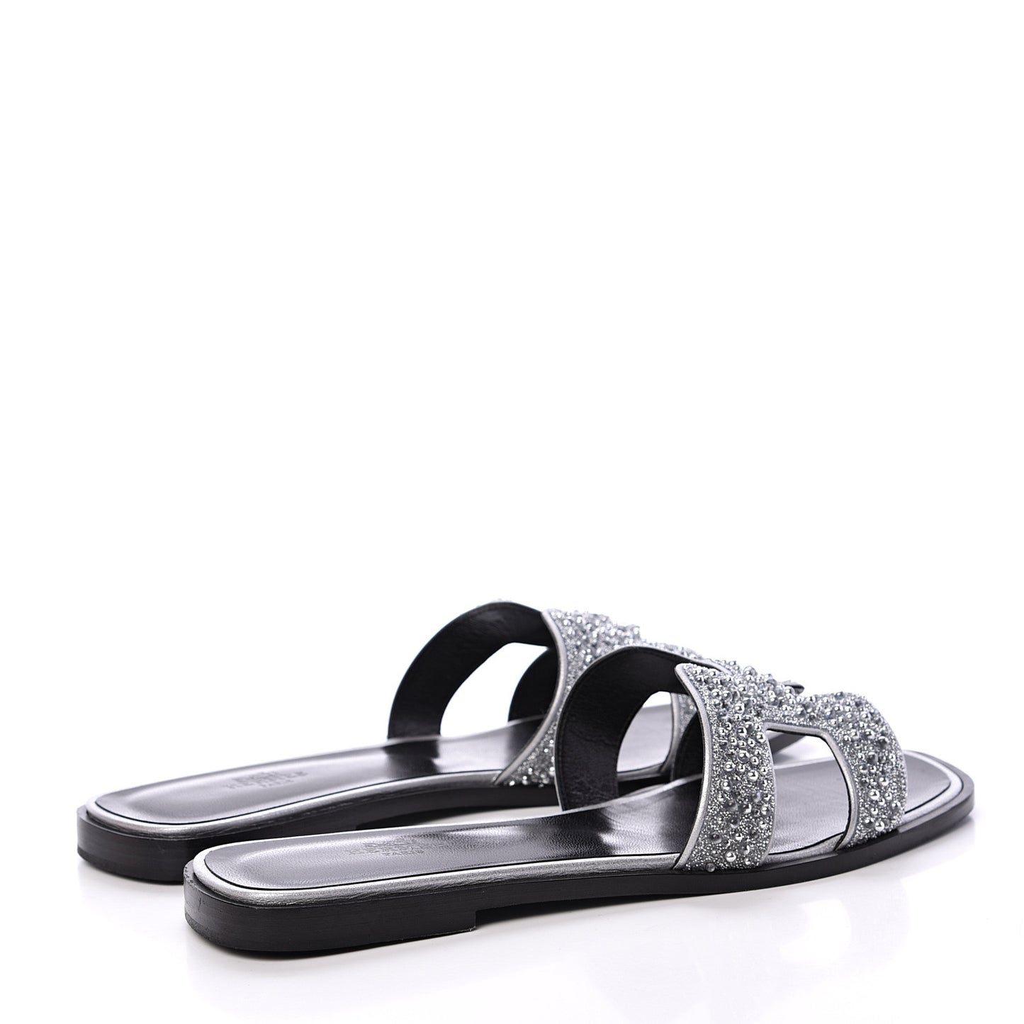 Suede Goatskin Crystal Oran Sandals 39.5 Gris Argente