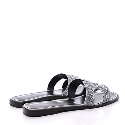 Hermes Suede Goatskin Crystal Oran Sandals 39.5 Gris Argente 4 of 10