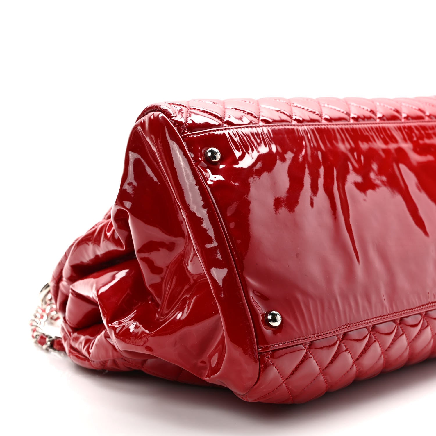 Chanel Patent Quilted Maxi Just Mademoiselle Bowling Bag Red 8 of 13