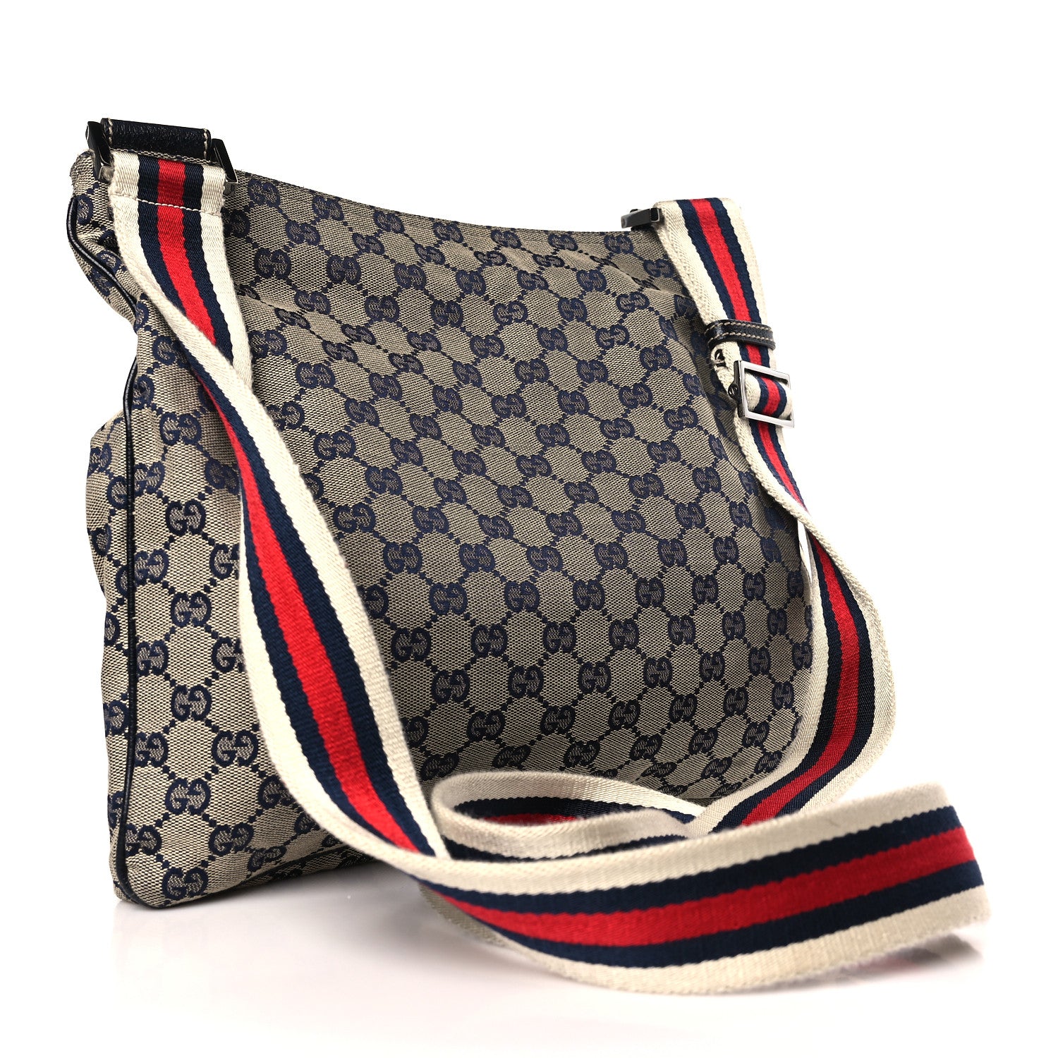 Gucci Monogram Web Medium Double Pocket Messenger Blue 3 of 9