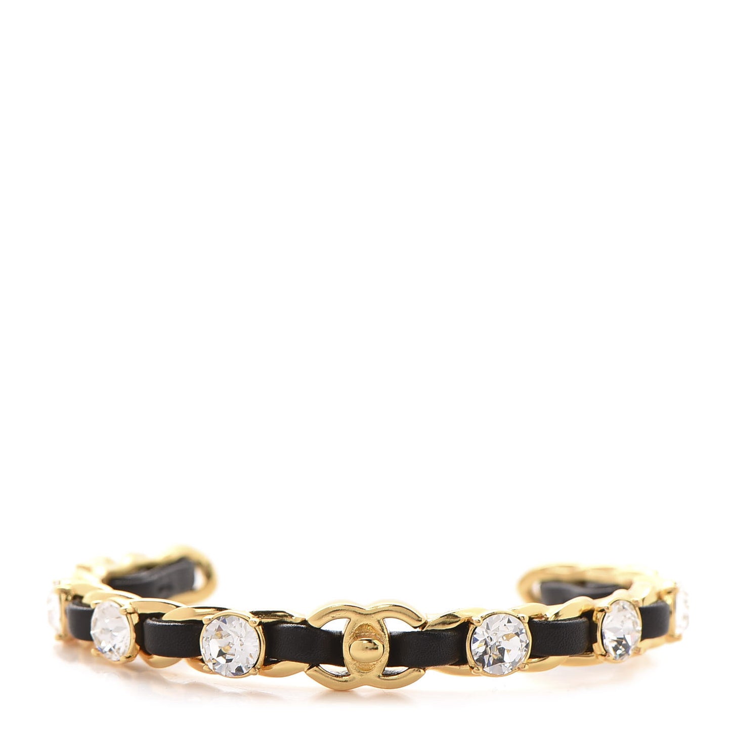 Lambskin Crystal CC Cuff Bracelet Black Gold