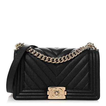 Chanel Caviar Chevron Quilted Medium Boy Flap Black 1 of 9