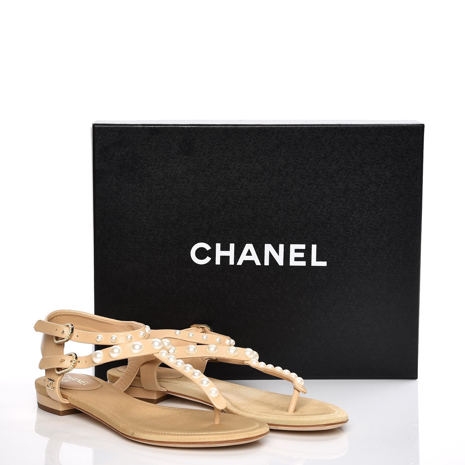Chanel Lambskin Pearl Thong Sandals 35 Beige 9 of 9