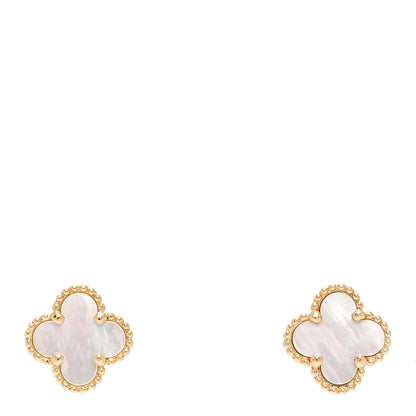 Van Cleef & Arpels 18K Yellow Gold Mother of Pearl Sweet Alhambra Earrings 1 of 5
