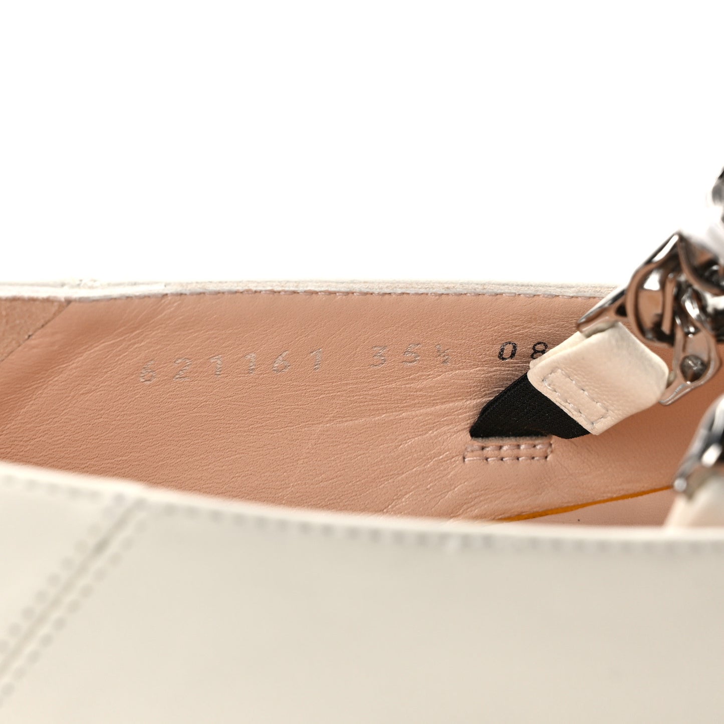 Nappa Lumiere Deva Horsebit Chain Embellished Flats 35.5 Dusty White
