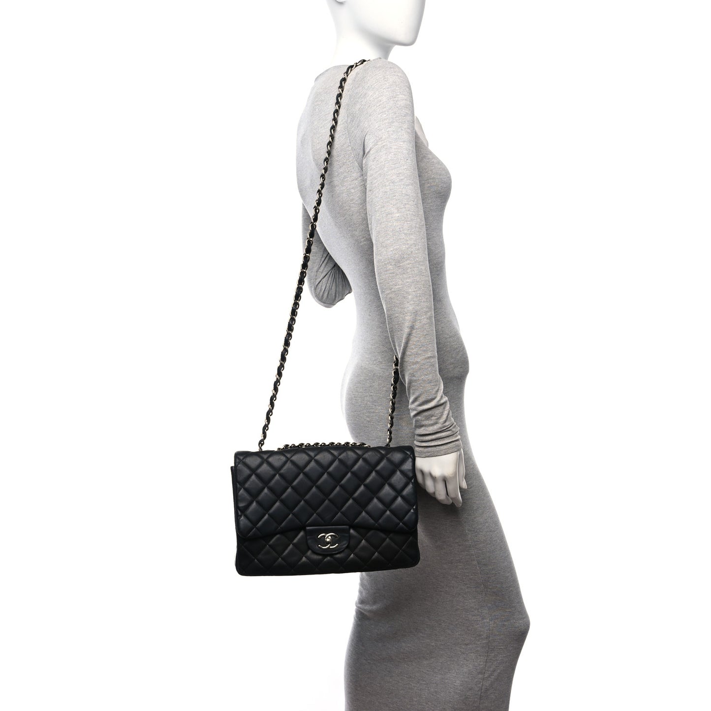 Lambskin Quilted Jumbo Single Flap Black