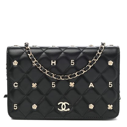 Chanel Lambskin Quilted Studded Wallet On Chain WOC Black 1 of 11