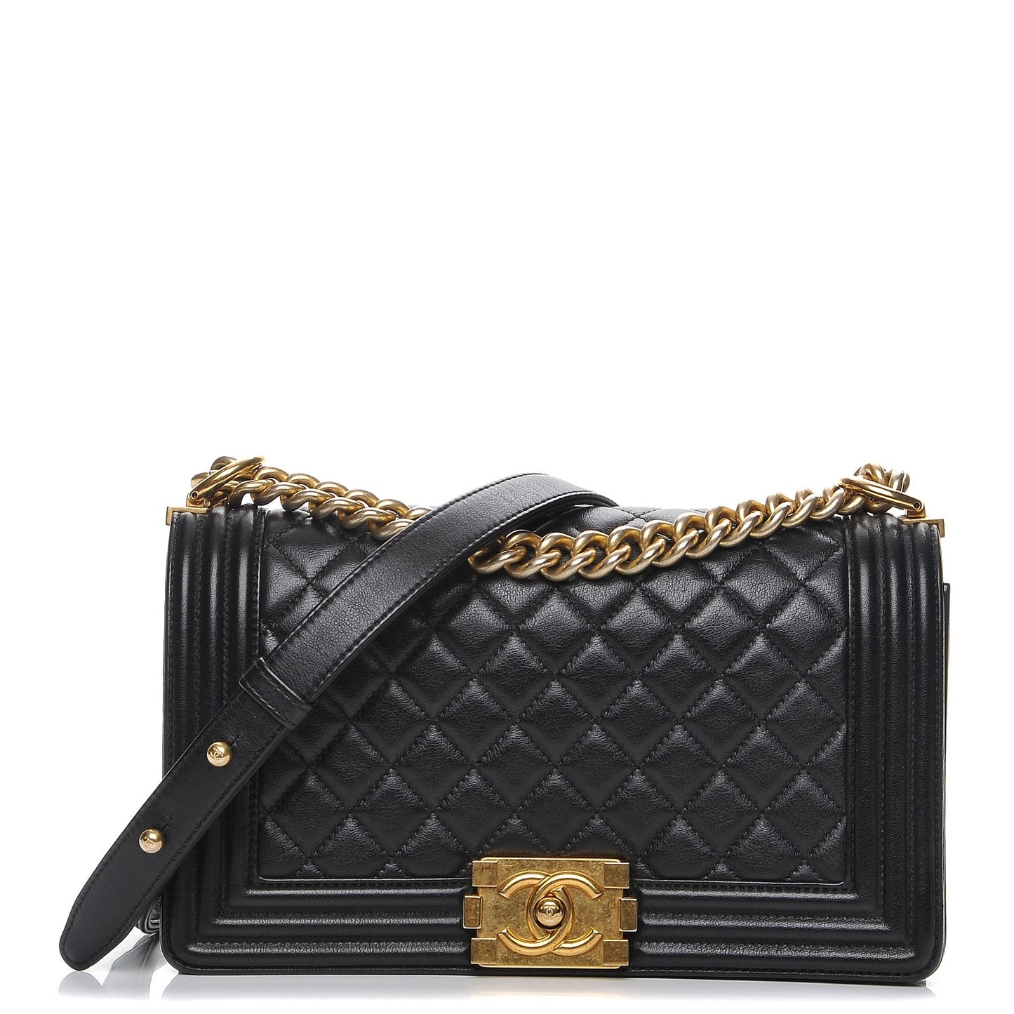 Calfskin Quilted Medium Boy Flap Black