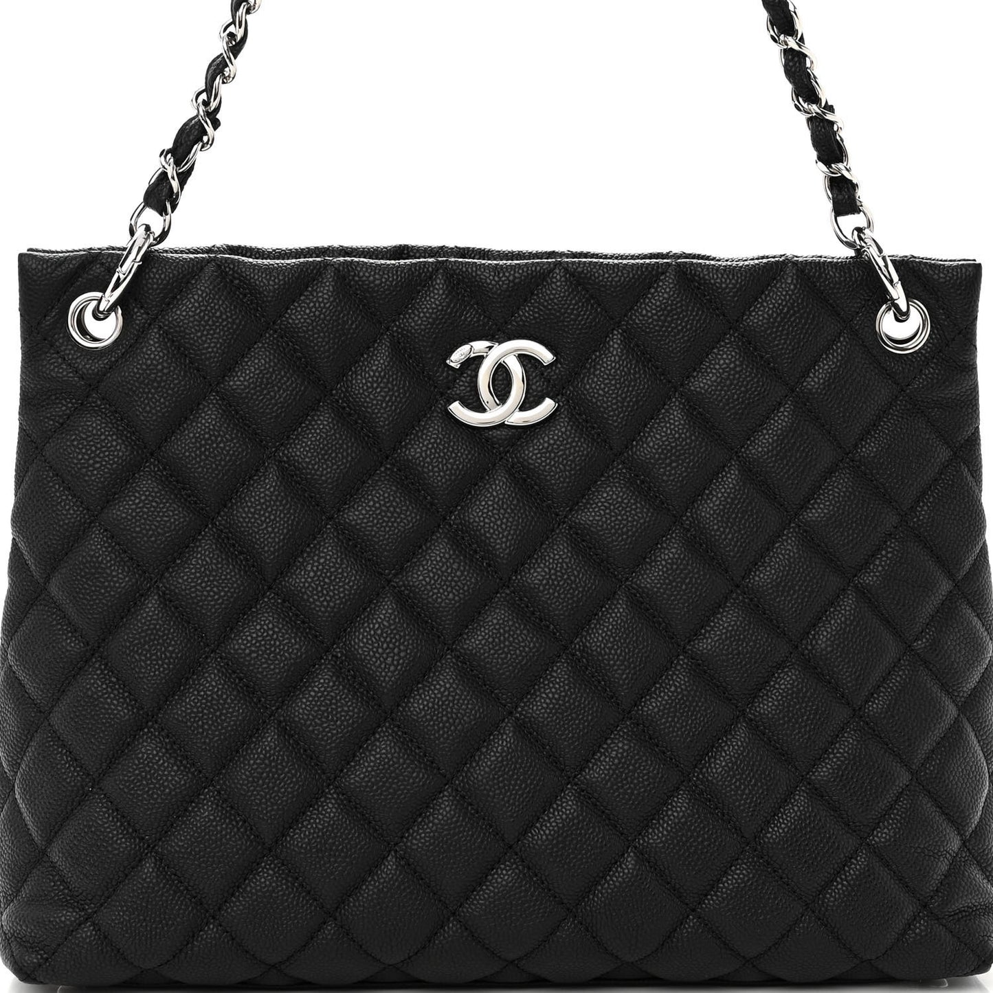 Caviar Quilted Large CC Shopping Tote Black