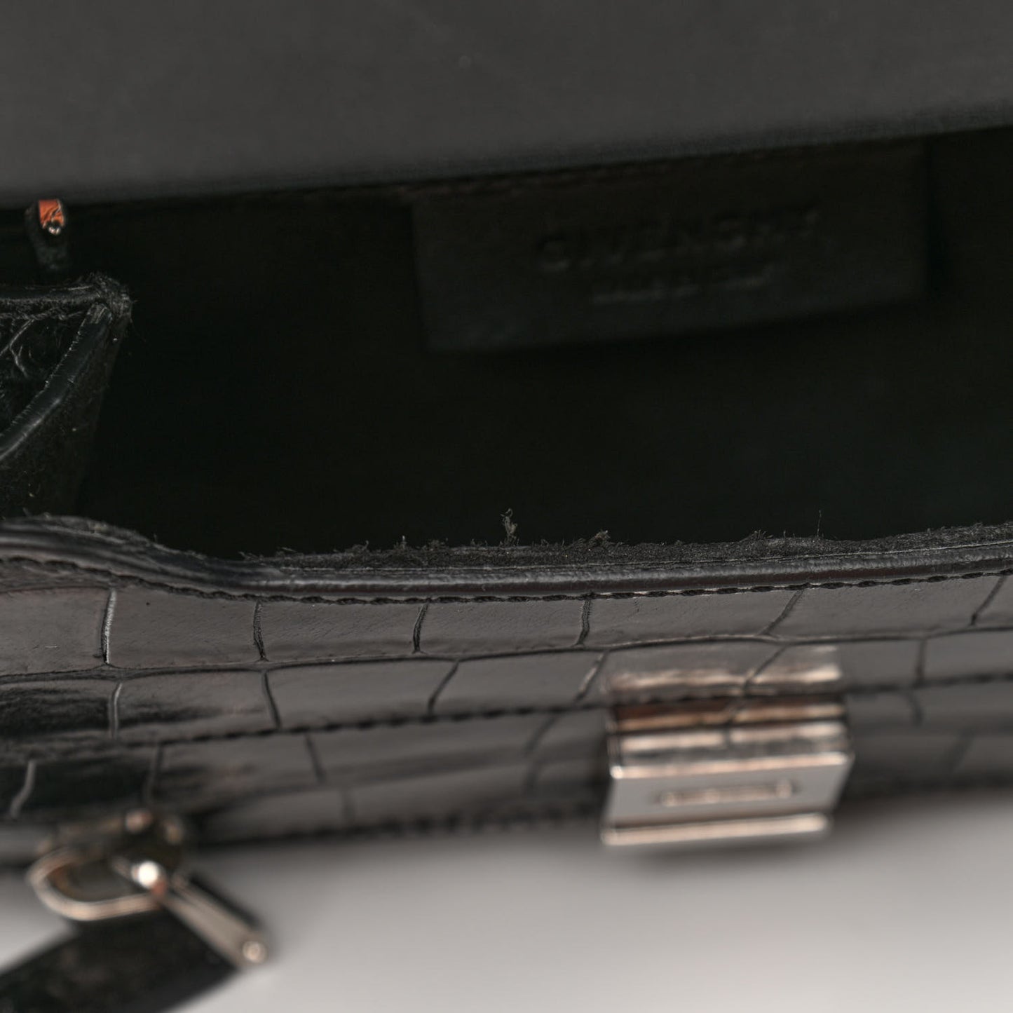 Calfskin Crocodile Embossed Mini Pandora Box Crossbody Bag Black