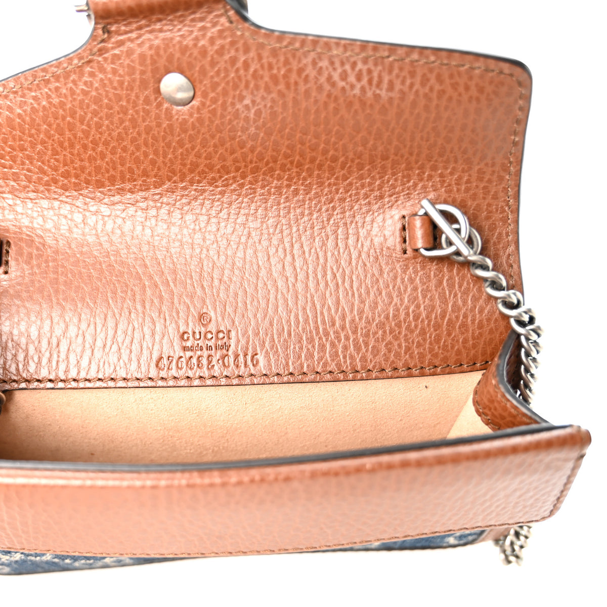New Denim GG Monogram Dollar Calfskin Enamel Super Mini Dionysus Shoulder Bag Blue Tea Cuir Epilog Electric Blue