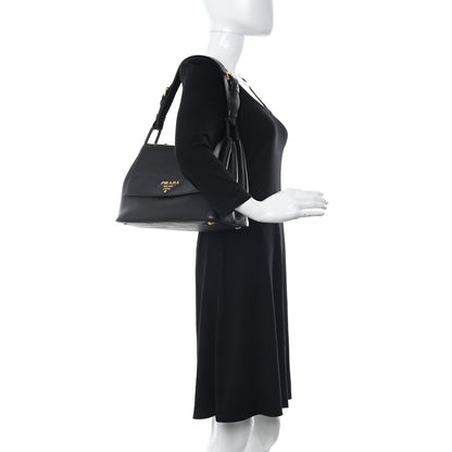 Prada Vitello Daino Flap Shoulder Bag Black 2 of 11