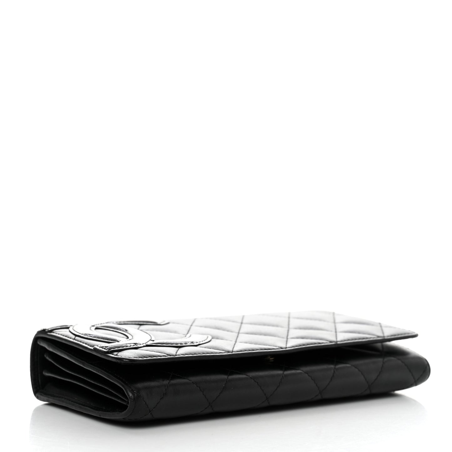 Calfskin Quilted Cambon Gusset Flap Wallet Black