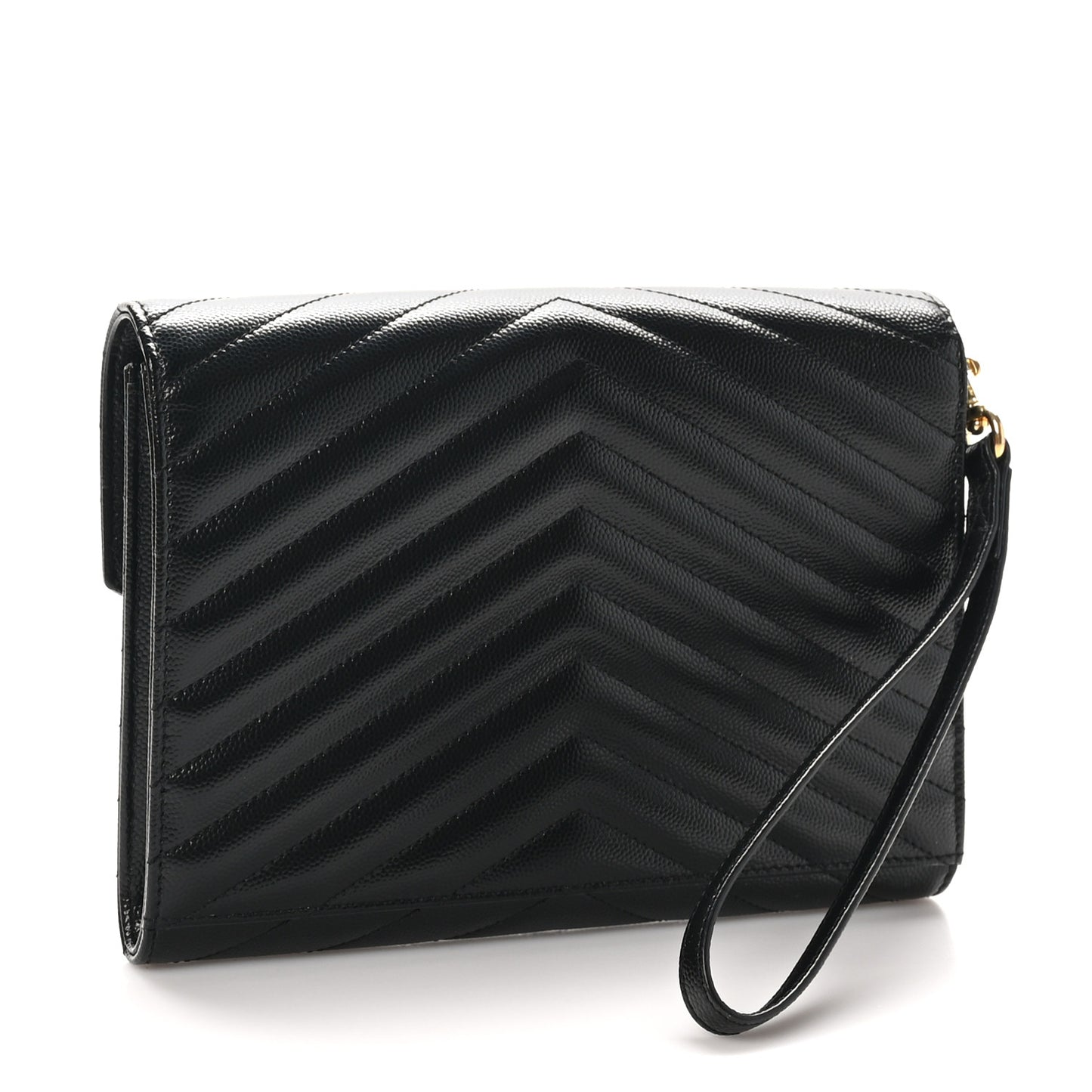 Grain De Poudre Matelasse Chevron Monogram Envelope Clutch Black