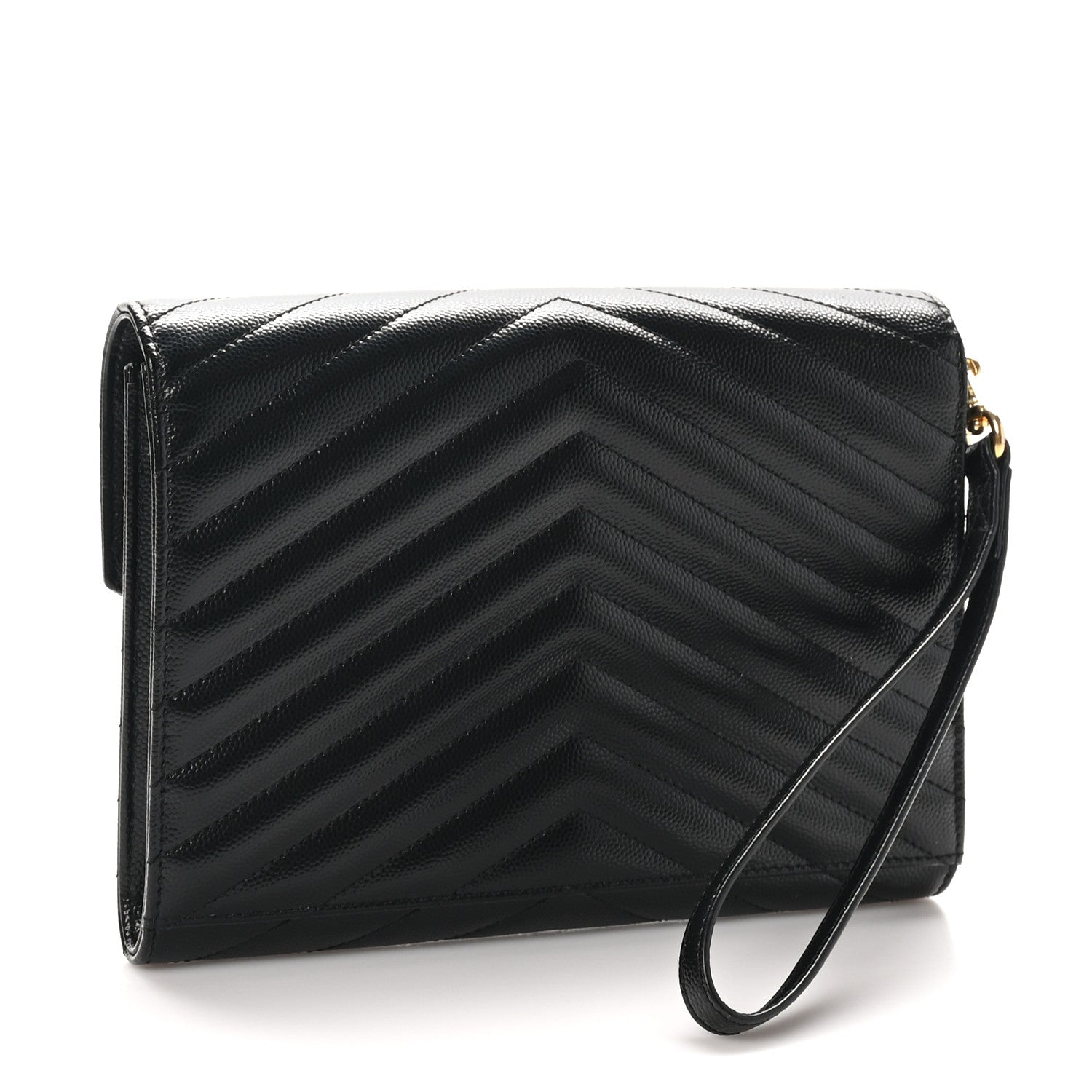 Saint Laurent Grain De Poudre Matelasse Chevron Monogram Envelope Clutch Black 3 of 8