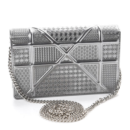 Christian Dior Metallic Patent Micro-Cannage Diorama Wallet on Chain Pouch Silver 3 of 10