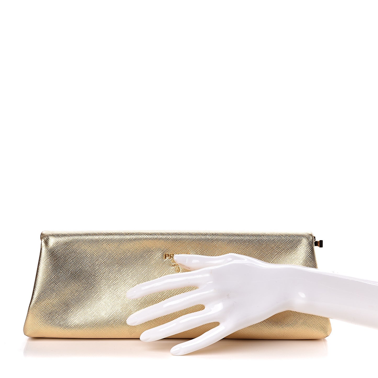 Metallic Saffiano Lux East West Frame Clutch Platino
