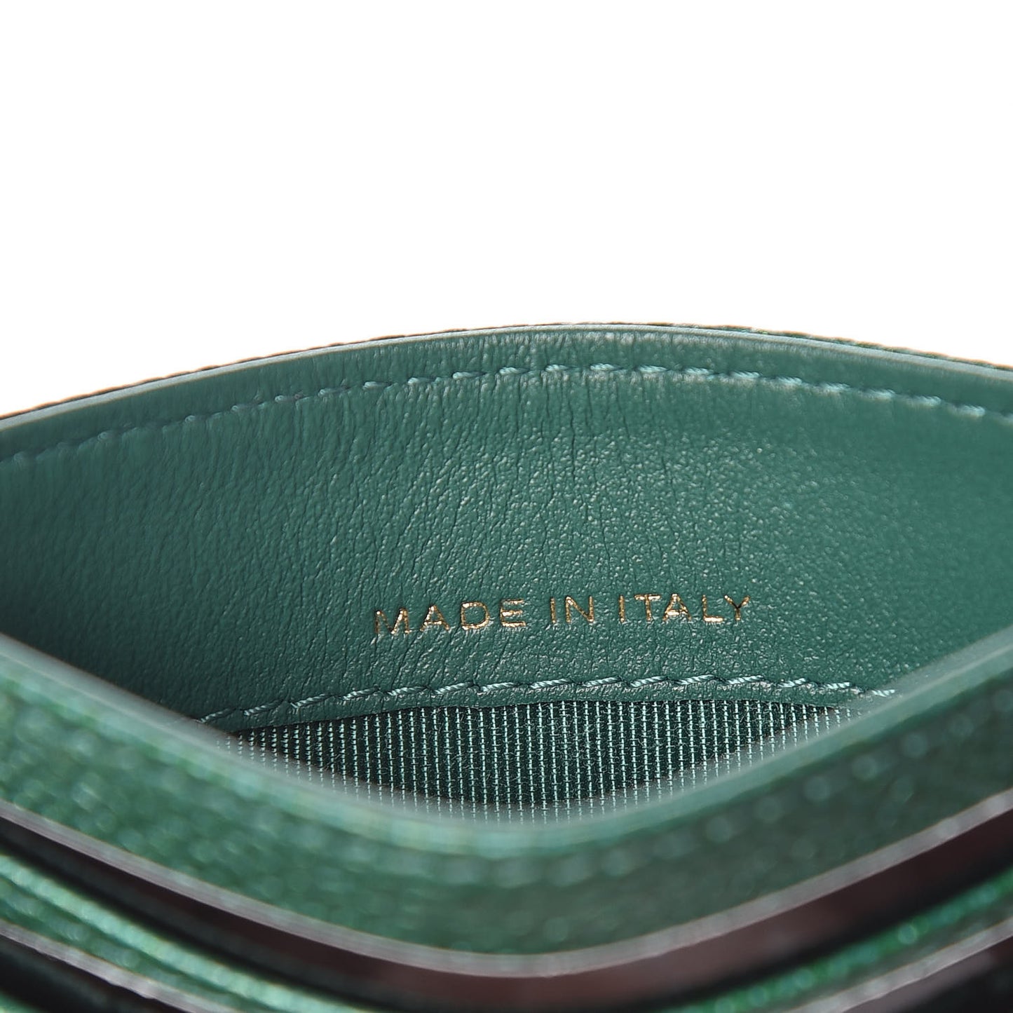 Metallic Caviar Quilted Card Holder Green