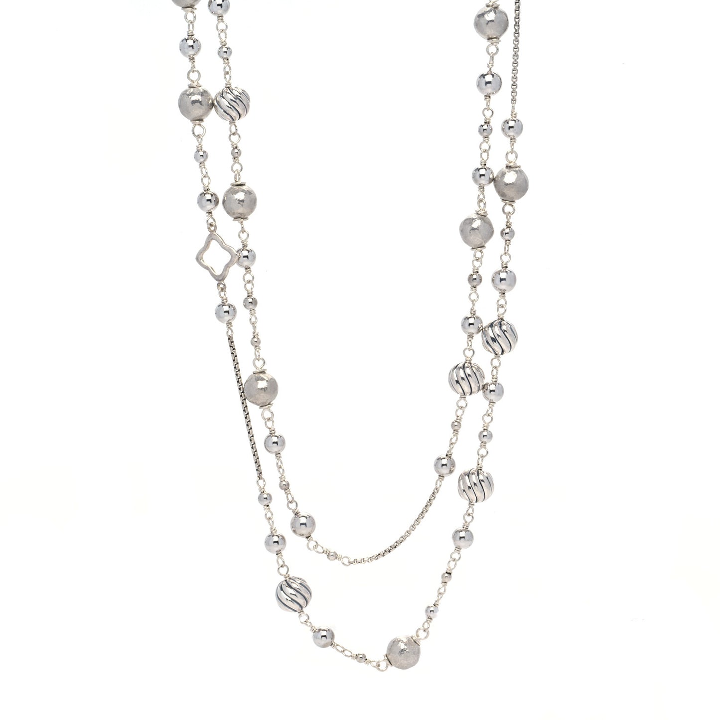 Sterling Silver Quatrefoil Bead Chain Necklace
