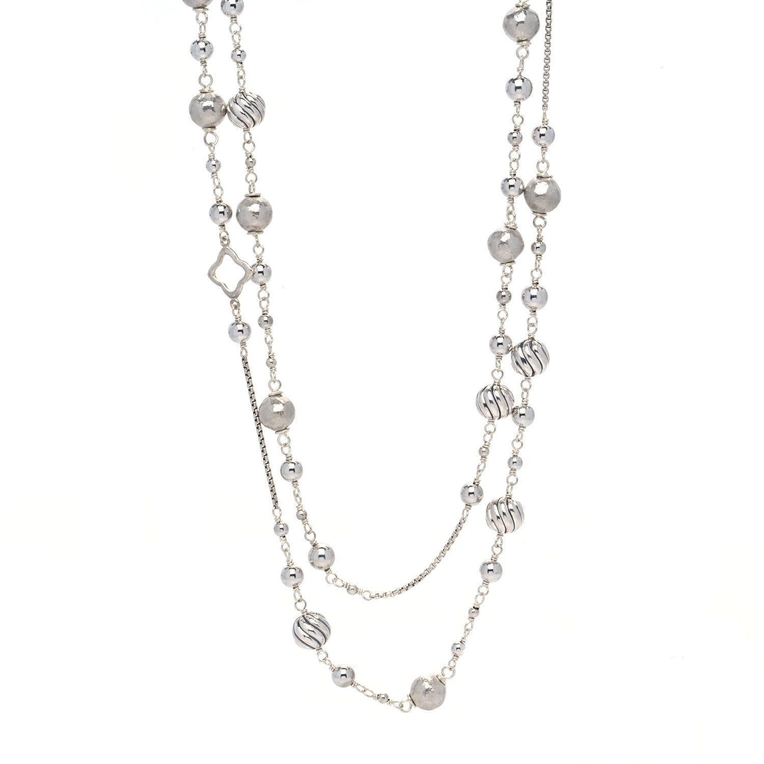 David Yurman Sterling Silver Metal Quatrefoil Bead Chain Necklace 1 of 4