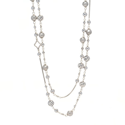 David Yurman Sterling Silver Metal Quatrefoil Bead Chain Necklace 1 of 4