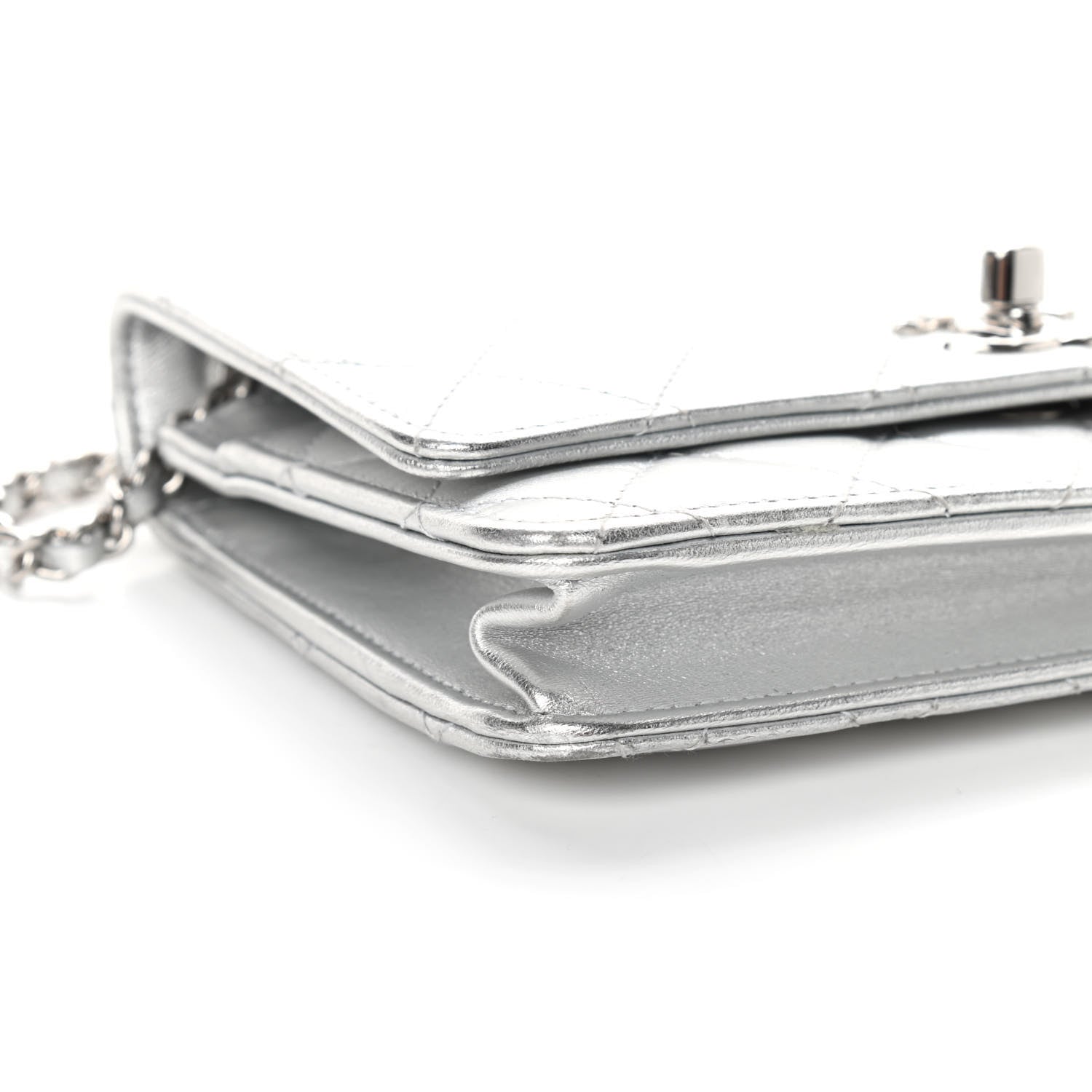 Chanel Metallic Lambskin Quilted Trendy CC Wallet On Chain WOC Silver 7 of 8