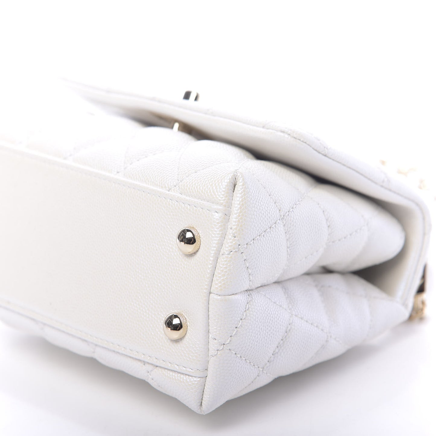 Iridescent Caviar Quilted Extra Mini Coco Handle Flap Ivory