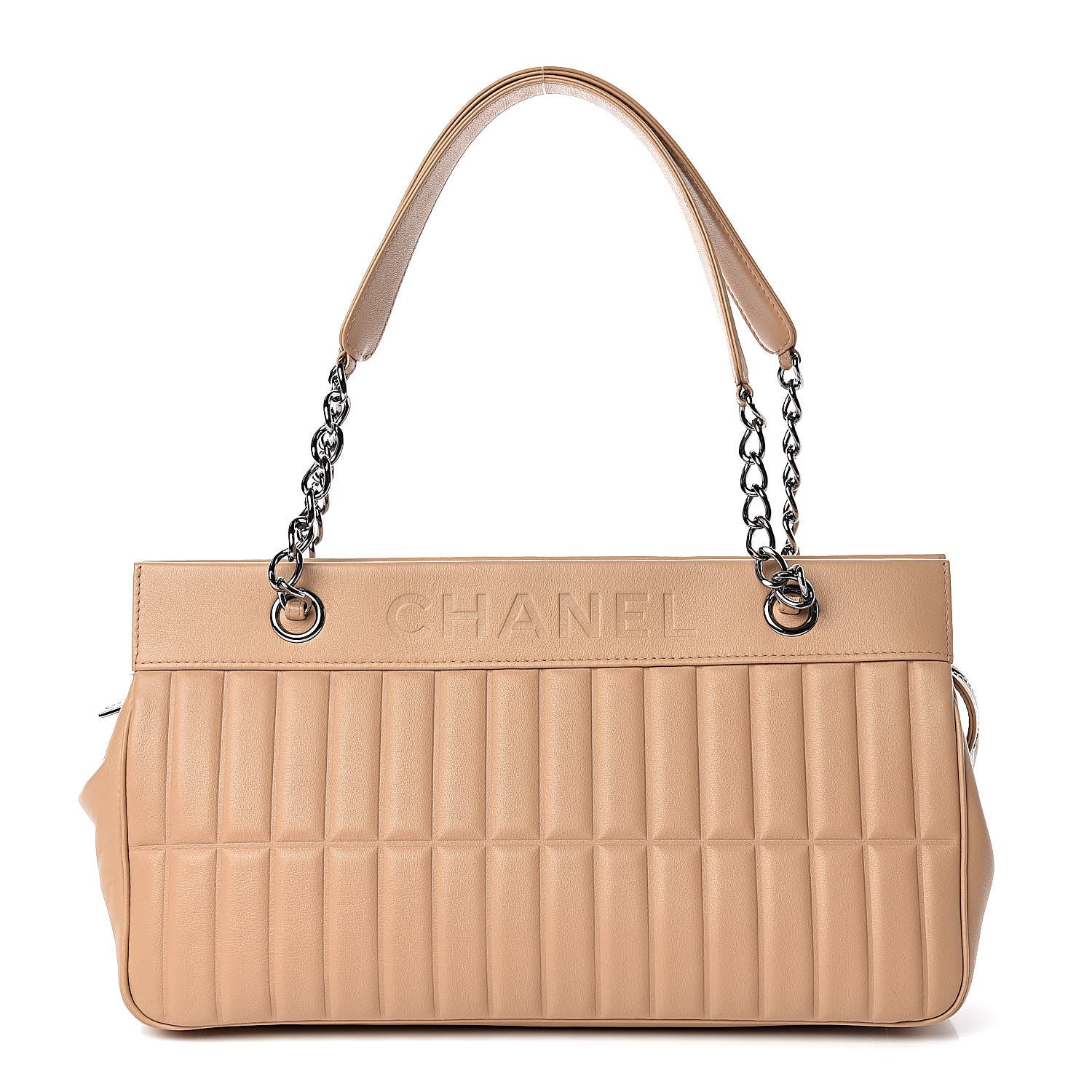 Chanel Calfskin Vertical Quilted Lax East West Shoulder Bag Beige 1 of 11