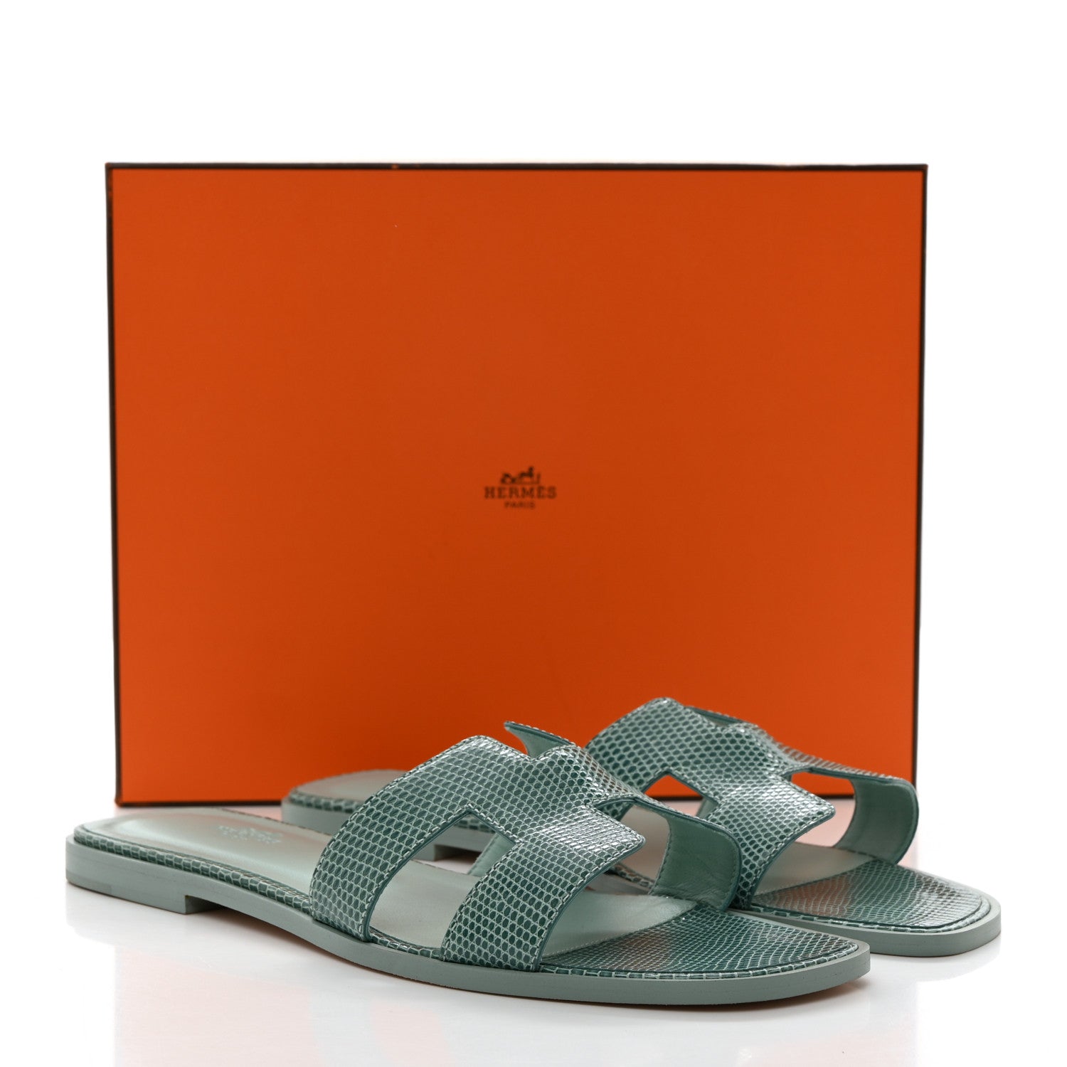 Hermes Lizard Oran Sandals 41 Turquoise 9 of 9