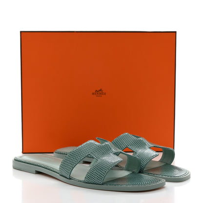 Hermes Lizard Oran Sandals 41 Turquoise 9 of 9