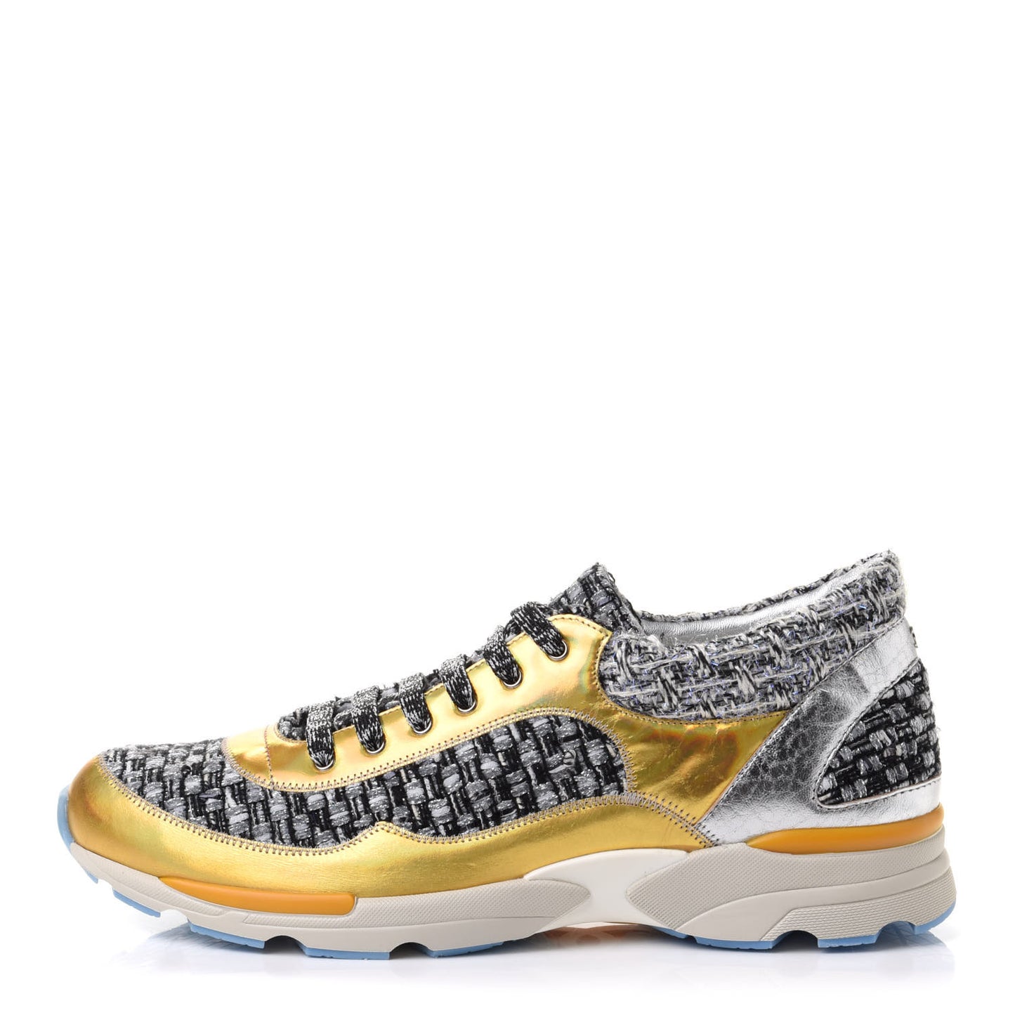 Tweed Lambskin Tennis Sneakers 41 41.5 Black White Argent